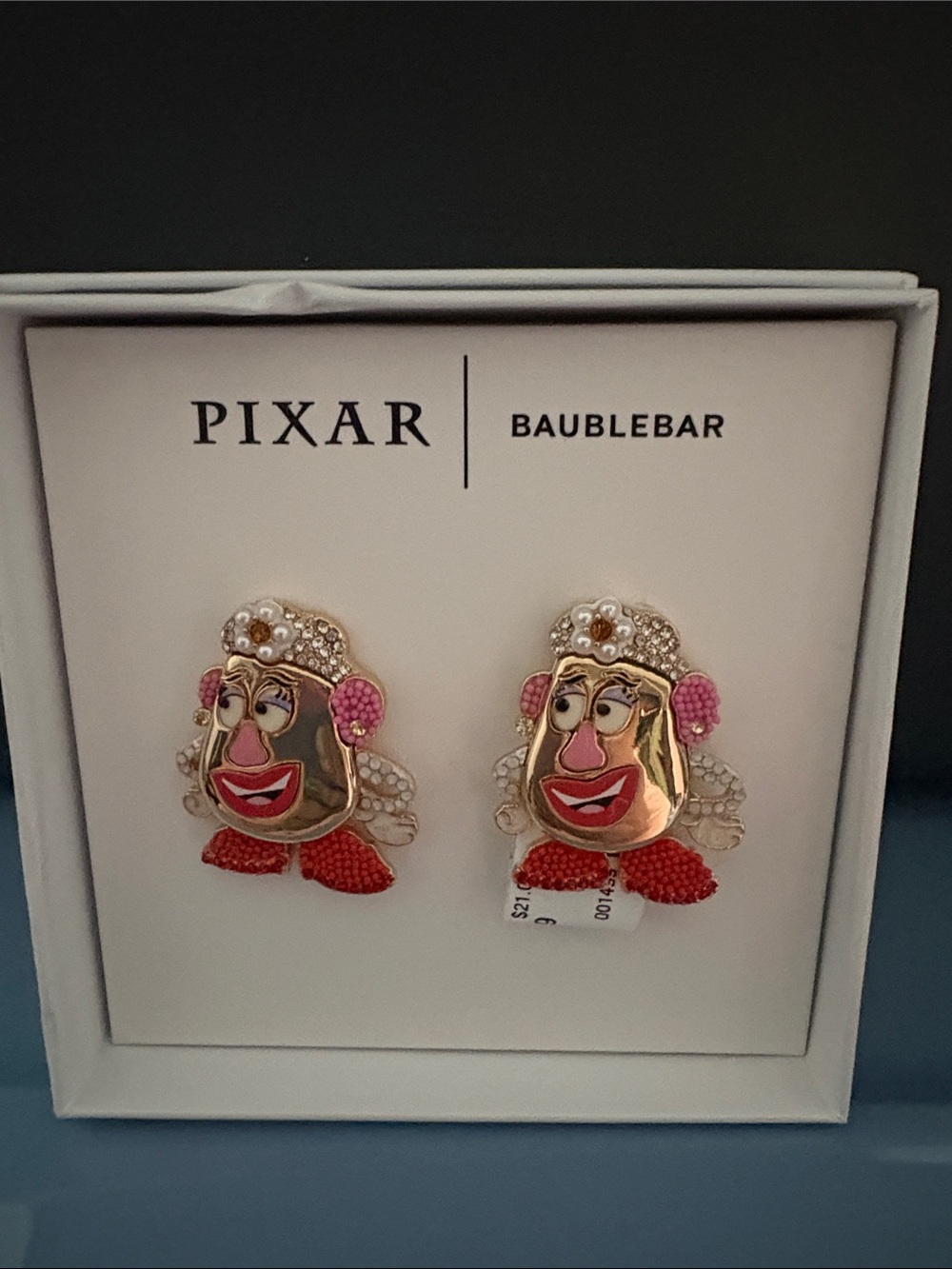 BaubleBar Pixar Mrs. Potato Head Gold Pink Red Crystal Earrings
